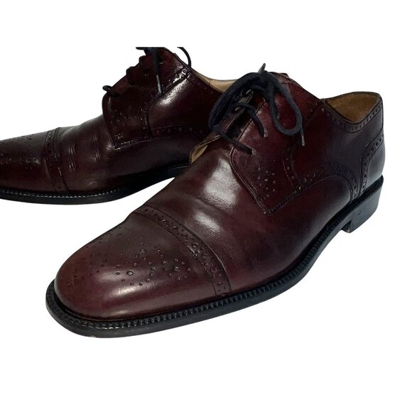 Johnston & Murphys Mens Cap-Toe Oxford Dress Shoes Sz 8.5 Burgundy Leather Italy - Picture 4 of 15